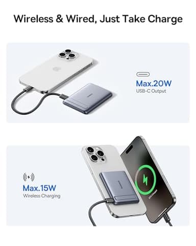 Baseus Picogo Power Bank, Smallest 5000mAh Magnetic Portable Charger with Stand, Qi2 Certified 15W Ultra-Mini MagSafe Battery Pack, Alloy Wireless Travel Fast Charger for iPhone 17/16 Series(Grey) - Image 5