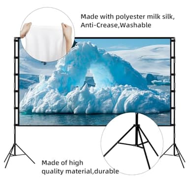 Projector Screen and Stand, Towond 120 inch Portable Projector Screen Indoor Outdoor Movie Screen 16:9 4K HD Wrinkle-Free Lightweight Projection Screen with Carry Bag for Backyard Movie Night - Image 6