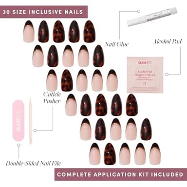 Glamnetic x GLAMZILLA Press On Nails - KILLAZILLA | Short Almond Tortoiseshell Fake Nails with French Tips, Salon Quality | 15 Sizes - 30 Nail Kit with Glue - Image 4