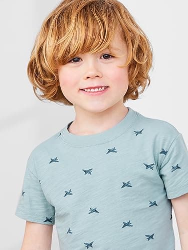 Simple Joys by Carter's Baby Boys' 3-Pack Short-Sleeve Tee Shirts, Dusty Blue/Gold Stripe/Tapestry Blue Stripe, 7 - Image 5