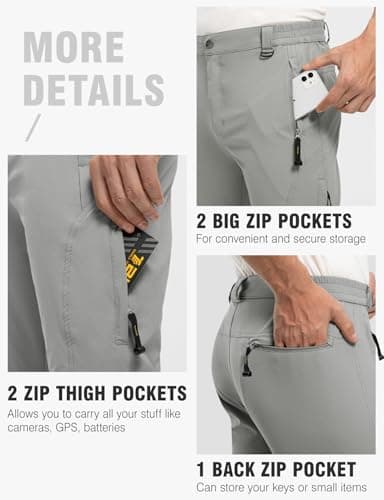 TBMPOY Men's Lightweight Hiking Pants Quick Dry Mountain Fishing Camping Travel Outdoor Pants Thin Light Gray L - Image 5