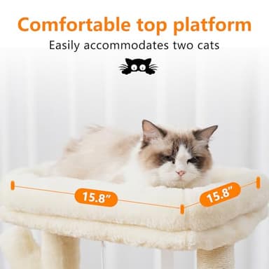 Heybly Cat Tree, 39.4 Inches Tower Condo with Scratching Post, Cat Tower for Indoor Cats, Fully Wrapped Sisal Pole, Soft Platform, 2 Baskets and Dangling Toy, Beige HCT006SM - Image 3