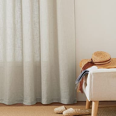 RYB HOME Extra Wide Semi Sheer Curtains, Breathable Room Divider Curtains for Office Bedroom Separation, Large Window Decoration for Sliding Glass Door, Angora, W 70 x L 108, 2 Pcs - Image 6