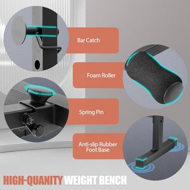 OPPSDECOR Weight Bench, 600LBS Adjustable Bench Press with Squat Rack & Leg Extension, 3 Sec Folding Workout Bench for Full Body Exercise, Incline Decline Flat Weight Benches for Home Gym Exercise (Black) - Image 5