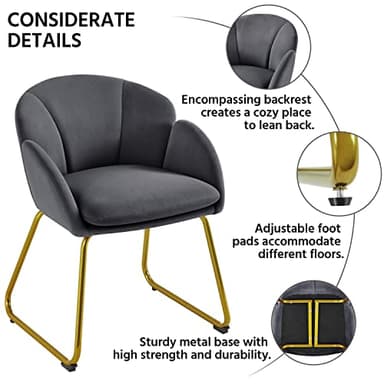 Yaheetech Flower Shape Velvet Armchair, Modern Side Chair Vanity Chair with Golden Metal Legs for Living Room/Dressing Room/Bedroom/Home Office/Kitchen, Dark Gray - Image 6