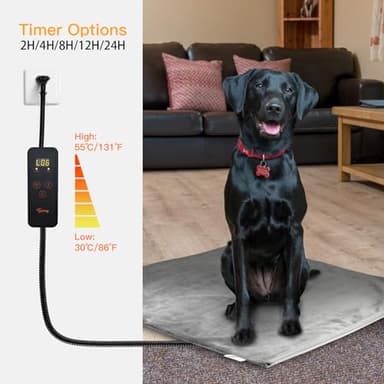 Toozey Large Pet Heating Pad, 6 Adjustable Temperature Dog Cat Heating Pad with Timer, Waterproof Heated Dog Bed with Chew Resistant Cord, Indoor Electric Pet Heated Mat 35x24in - Image 6
