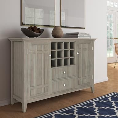 SIMPLIHOME Bedford Buffet - 54 inch Wide Solid Wood 3-Door Sideboard Buffet with Wine Rack in Distressed Grey, Transitional Cabinet for Dining Room or Kitchen with Adjustable Shelves - Image 2