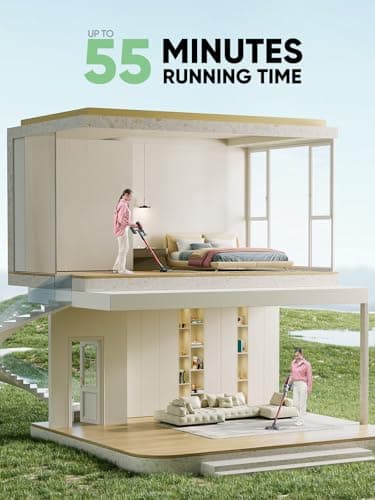 Cordless Vacuum Cleaner, 450W 40Kpa Stick Vacuum with Touch Screen, 55 Mins Runtime Rechargeable Vacuum, Lightweight Powerful Vacuum Cleaner for Home with 1.5L Cup for Pet Hair Carpet Hardwood Floor - Image 5