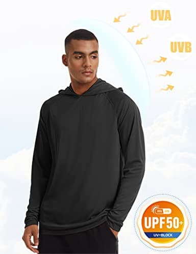 Dry Fit Men's Sun Hoodie - UV Protection, Long Sleeve, Quick Dry, Thumb Holes, Black - Image 3