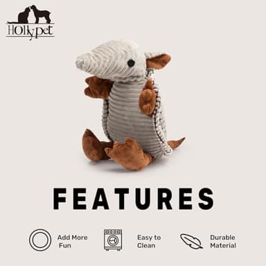 Hollypet Plush Dog Squeaky Toy Stuffed Armadillo Animal Pet Puppy Chew Toys with Clean Teeth for Small Medium Large All Breed Sizes Dogs, Gray Large, 8 in - Image 6