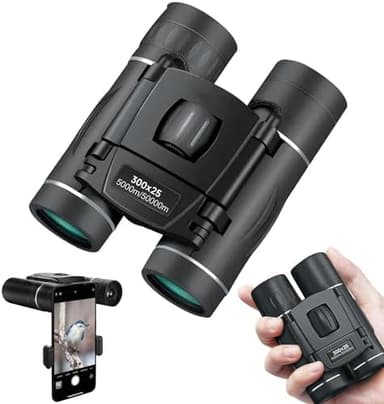 300x25 Binoculars for Adults and Kids, High Powered Mini Pocket Binoculars with Phone Adapter, Waterproof Compact Telescope for Bird Watching, Hunting, Concert, Theater, Opera, Traveling, Sightseeing - Image 2