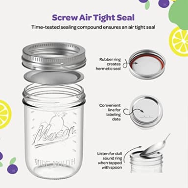 Wide Mouth Mason Jars 16 oz [18 Pack] With Mason Jar Lids and Bands, Mason Jars 16 oz - For Canning, Fermenting, Pickling - Jar Décor - Microwave/Freeze/Dishwasher Safe. - Image 3