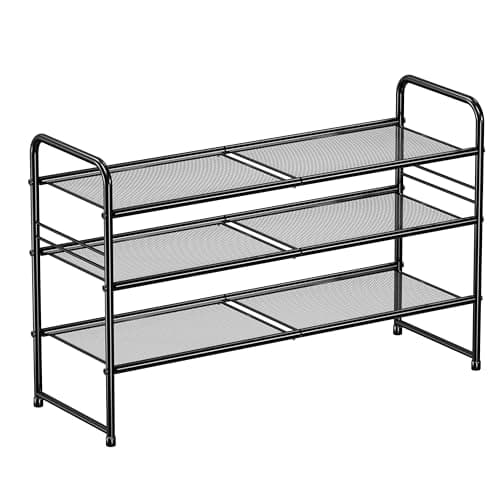 SUFAUY 3-Tier Mesh Shoe Rack, Closet Metal 33" Wide Shoe Shelf Heavy Duty, Black - Image 1