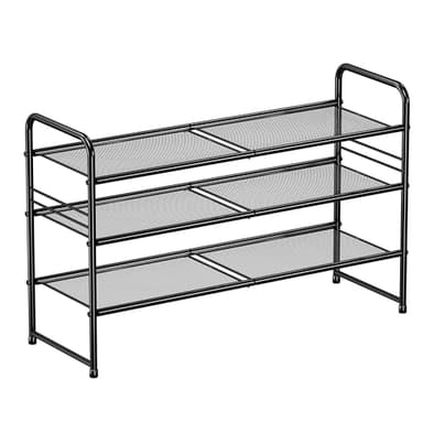 SUFAUY 3-Tier Mesh Shoe Rack, Closet Metal 33" Wide Shoe Shelf Heavy Duty, Black - Image 1
