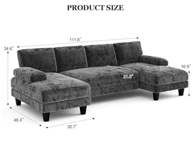Txtin's U Shaped Sectional Couches for Living Room, 111 Inch Modular Sofa with Double Chaise, Large Lounge Couch for Apartment,Grey - Image 2