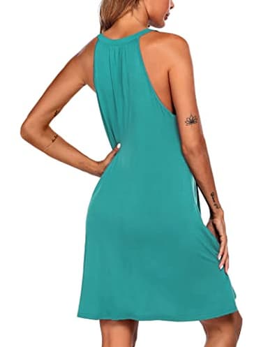Ekouaer Nightgown Womens Sleeveless Sleepwear V Neck Racerback Sleep Dress,Blue Green,Large - Image 4