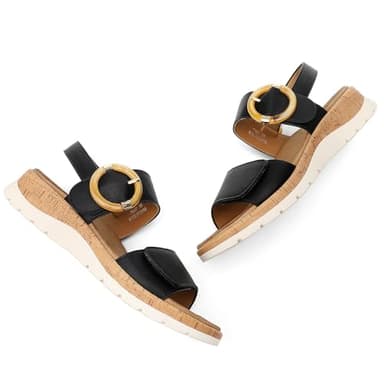 UBFEN Womens Flat Sandals Arch Support Open Toe Walking Comfy Casual Low Wedge Summer Shoes Black Size US 10.5 - Image 6