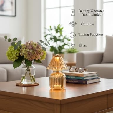 Battery Operated Lamp with Auto-Off Timer, Cordless Table Night Light for Bedroom & Entryway, Portable LED Lamp for Home, Outdoor, Camping No Battery Included (Umbrella Design - Amber - Image 6