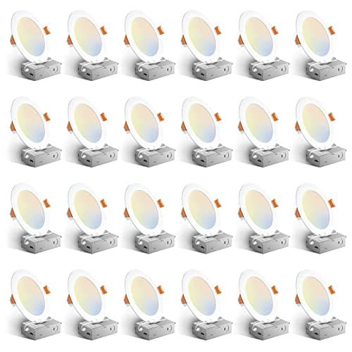 Amico 24 Pack 6 Inch 5CCT Ultra-Thin LED Recessed Ceiling Light with Junction Box, 1050LM Brightness, Dimmable Canless Wafer Downlight, 12W, ETL&FCC - Image 1