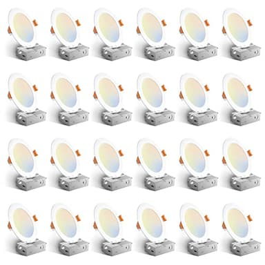 Amico 24 Pack 6 Inch 5CCT Ultra-Thin LED Recessed Ceiling Light with Junction Box, 1050LM Brightness, Dimmable Canless Wafer Downlight, 12W, ETL&FCC - Image 1