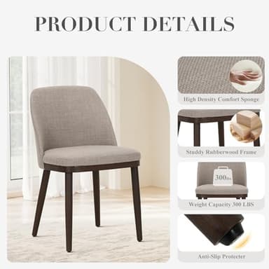 COLAMY Upholstered Dining Chairs Set of 6, Modern Kitchen Chairs with Back, Fabric Side Dining Room Chairs with Wood Legs for Kitchen Dining Room Restaurant, Camel - Image 6