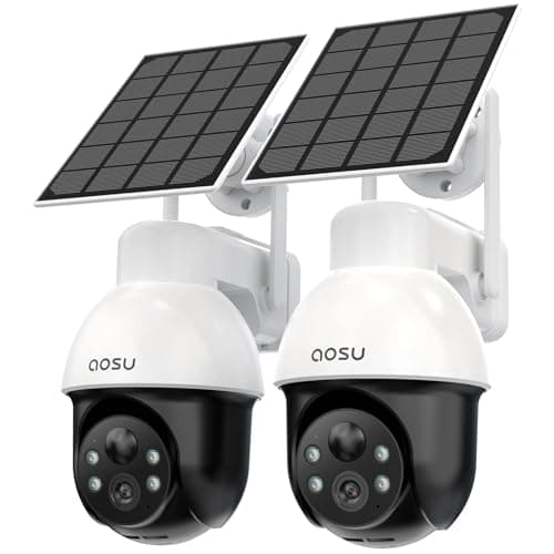 AOSU 3K/5MP Solar Security Cameras System Wireless Outdoor, Battery Powered WiFi Camera for Home Security, Panoramic PTZ, Auto Tracking, Human/Vehicle Detection, Color Night Vision (2 Pack) - Image 1