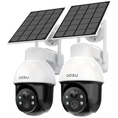 AOSU 3K/5MP Solar Security Cameras System Wireless Outdoor, Battery Powered WiFi Camera for Home Security, Panoramic PTZ, Auto Tracking, Human/Vehicle Detection, Color Night Vision (2 Pack) - Image 1