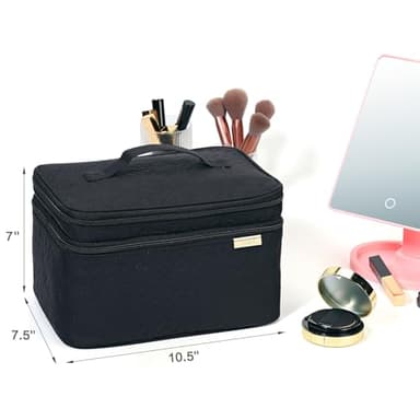 NISHEL Large Double Layer Travel Makeup Bag Women, Cosmetic Case, Organizer for Travel-Size Accessories Bottles, Brushes, Conditioner, and Skin Care Products, Black - Image 6