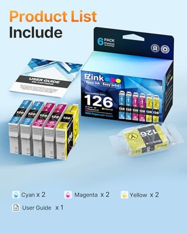 E-Z Ink Remanufactured 126 Ink Cartridges Replacement for Epson Ink 126 to Use with Workforce WF-3520 WF-3530 WF-3540 WF-7010 WF-7510 WF-7520 for Stylus NX330 NX430 60 435 520 545 630 633 (6 Pack) - Image 6