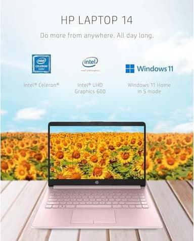 HP New 14" HD Ultral Light Thin Laptop, Quad-Core Intel Celeron Processor, 4GB RAM, 128GB (64GB eMMC+ 64GB Card), Wi-Fi, Upto 11 Hours, Windows 11 S + 1 Year Office 365+HubxcelAccessory, Pink - Image 4