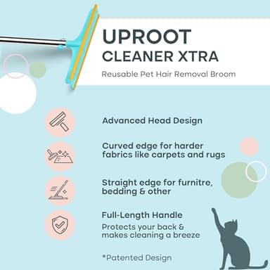 Uproot Cleaner Xtra Pet Hair Removal Tool: Reusable Carpet Rake with Telescopic 60" Handle - As Powerful as Uproot Cleaner Pro Pet Hair Remover, but Made for Carpets, Curtains - Don't Bend Don't Kneel - Image 5