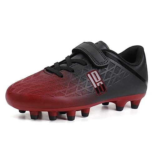 brooman Kids Firm Ground Soccer Cleats Boys Girls Athletic Outdoor Football Shoes (3,Black Red) - Image 1