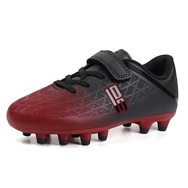 brooman Kids Firm Ground Soccer Cleats Boys Girls Athletic Outdoor Football Shoes (3,Black Red) - Image 1