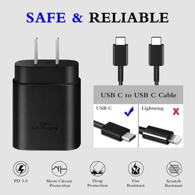 Type C Charger, 2-Pack 25W Type C Fast Charging Block with 6ft USB C Charger Cable Compatible with Galaxy S25 S24 S23 S22 S21+/Phone 16/16 Pro Max/15/15 Pro Max/15 Plus-Black - Image 3