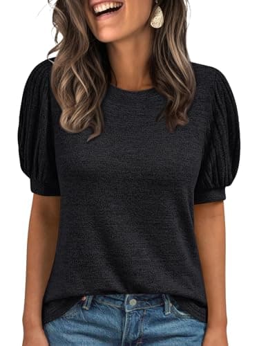 AUTOMET Womens Summer Tops Dressy Casual Blouses Business Short Sleeve Shirt 2025 Cute Trendy Sweater Black 2XL - Image 1