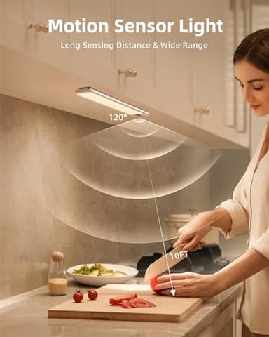 EZVALO 5 Pack Under Cabinet Lighting, Rechargeable Motion Sensor Light, LED Closet Lights Wireless, 3500K Dimmable, Timer, Magnetic, with Remote Control for Kitchen, Closet, Stair - Image 2