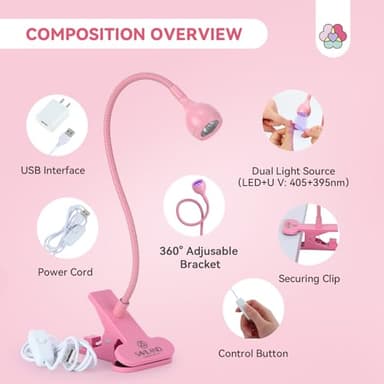 SAVILAND Gooseneck U V Lamp for Gel Nails: 2025 Pink LED U V Nail Gel Lamp 10s Flash Cure Light Gel Nail Tips Lamp with Desk Clip for Gel Nail Polish Mini Nail Dryer for Manicure Gel Light - Image 5