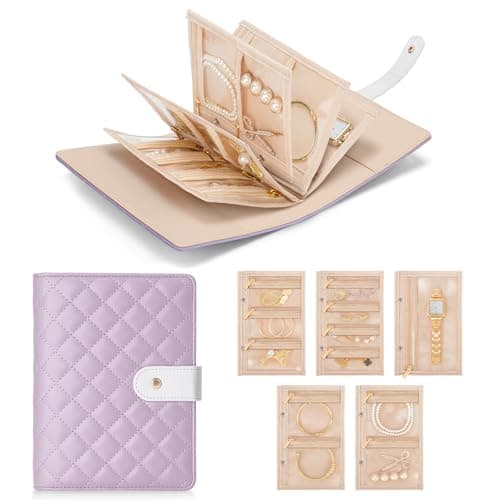 WOOMADA Travel Jewelry Organizer Case, Foldable Velvet Jewelry Storage Book with Clear Zipper Pouch for Rings, Necklaces, Earrings, Bracelets(Lavender) - Image 1