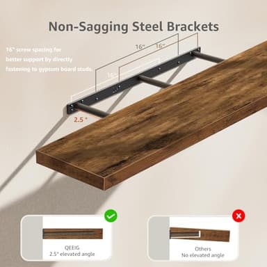 QEEIG Floating Shelves for Wall 47.2" Extra Long - Wall Shelf Bathroom Kitchen Living Room Bedroom Farmhouse Home Decor Display Bookshelf Large 47.2 x 9.3 inch Set of 2, Rustic Brown (008-120BN) - Image 4