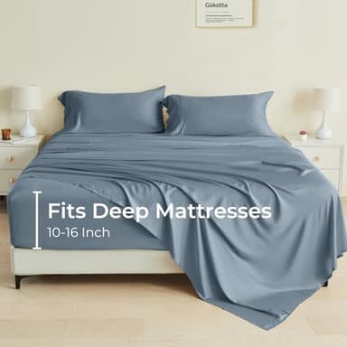 GOKOTTA King Size Bed Sheets 4 Piece Set, 100% Rayon Derived from Bamboo, Cooling for Hot Sleepers-Luxury Breathable Soft Sheets, Deep Pocket 16" Fitted Sheet with Elastic Corner Straps, Blue - Image 7