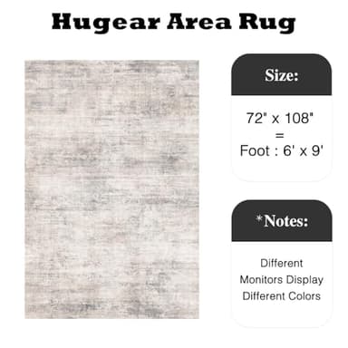 HUGEAR 6x9 Rugs Machine WashableGray Hallway Large Area Rug Indoor Accent Rug Abstract Low Pile Carpet Distressed Throw Aesthetic Rug Bedroom Living Room Office Dining Room Kitchen Laundry Room - Image 2