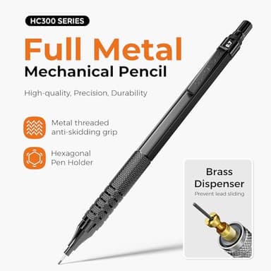 Four Candies Metal Mechanical Pencil Set, 3PCS Art Drafting Pencils 0.5, 0.7, 0.9MM & 2PCS 2MM Mechanical Drawing Pencils with 420PCS Leads (4B 2B HB 2H Color) for Writing Sketching Drawing (Black) - Image 3