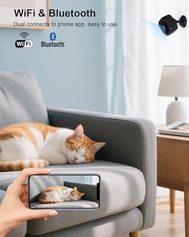 AOBOCAM 1080P HD Mini Camera for Indoor Security with App Control Motion Detection & Night Vision Wireless WiFi Rechargeable Pet Camera for Home/Office 24/7 Cycle Save (Black) - Image 2