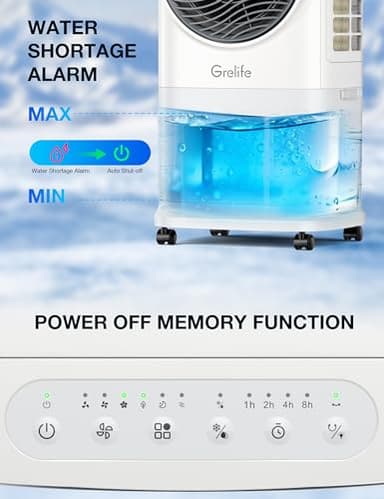 Grelife Portable Evaporative Air Cooler, 3-IN-1 Air Cooler Cooling Fan with Remote Control, 8H Timer, 4 Ice Packs, 6.5L Water Tank, 3 Modes, 3 Speeds, Personal Swamp Cooler for Bedroom/Office/Home - Image 7