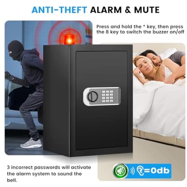 2.6 Cuft Safe Box, Steel Home Security Safe with Fireproof Waterproof Money Bag, Anti-Theft Safes for Home with Programmable Keypad Keys, Digital Safety Box for Documents Valuables Jewelry - Image 5