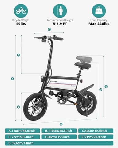 Gotrax Nano 14" Folding Electric Bike, Max Range 25Miles(Pedal-Assist) & Max Speed 15.5Mph, Power by 350W Motor, Adjustable Seat & Dual Fenders, Commuter Electric Bicycle for Adults/Teens White - Image 9