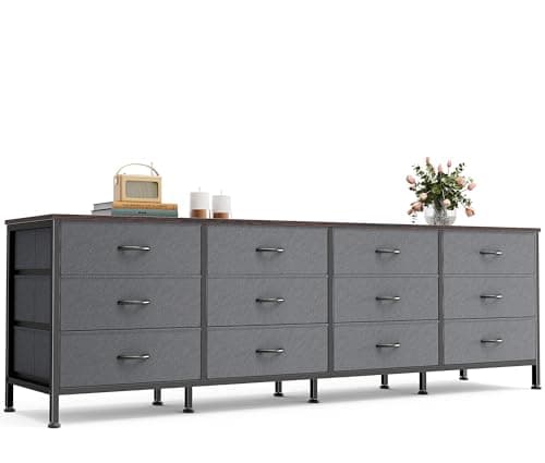 Huuger 70 Inch Dresser for Bedroom, TV Stand for 65, 75, 80 Inch TV, 12 Drawer Long Dresser, Large Storage Organizer Unit, Wide Chest of Drawer with Storage, Fabric Drawer for Living Room, Dark Grey - Image 1