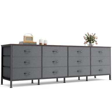 Huuger 70 Inch Dresser for Bedroom, TV Stand for 65, 75, 80 Inch TV, 12 Drawer Long Dresser, Large Storage Organizer Unit, Wide Chest of Drawer with Storage, Fabric Drawer for Living Room, Dark Grey - Image 1