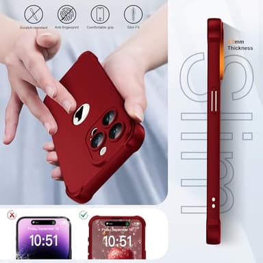 ORETECH for iPhone 15 Pro Case, with [2 x Screen Protectors] [15 Ft Military Grade Drop Test] [Camera Protection] 360° Full Body Shockproof Slim Thin Phone Case iPhone 15 Pro Cover 6.1" Red - Image 6