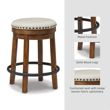 Signature Design by Ashley Valebeck 24" Counter Height Upholstered Swivel Stool, Brown & Black - Image 6